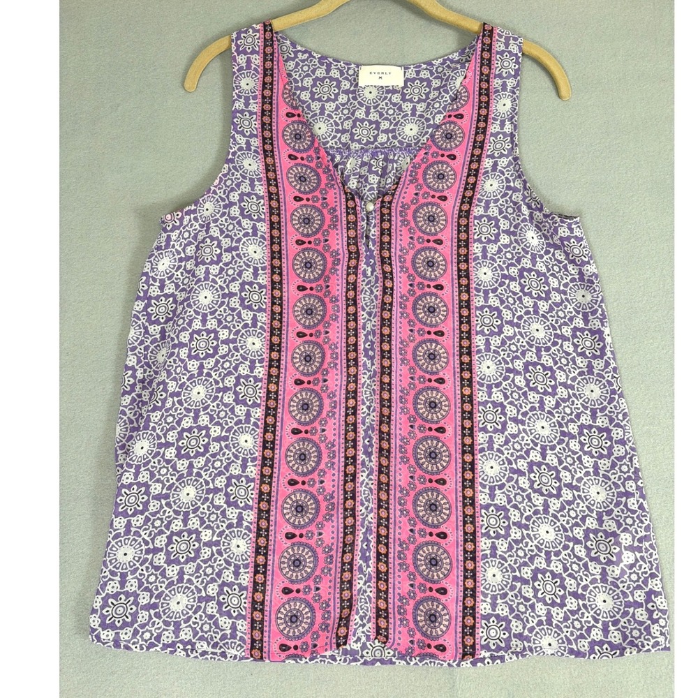 Everly Womens Purple Pink Medallion Print Sleeveless Blouse Top T8869‎ Medium